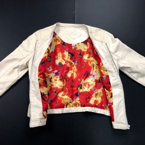 Jou Jou Satin Floral Cream Zipper Jacket